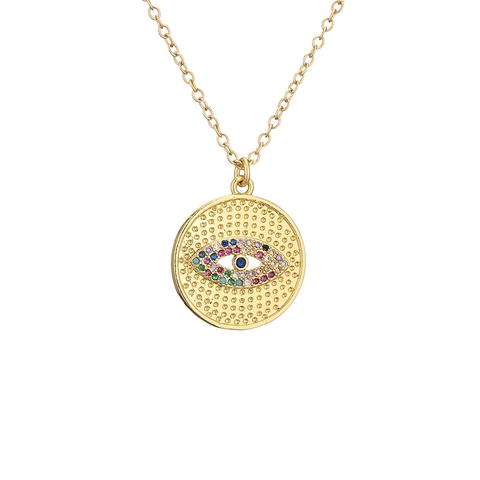 Evil Eye Pendant Necklace Copper Micro Pave Zircon Geometric Disk Star Heart Hamsa Hand Boho Protection Jewelry For Women