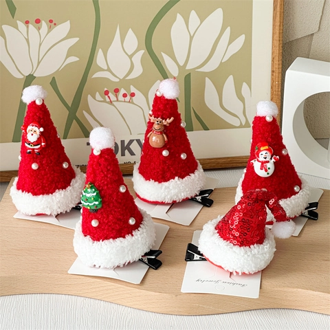 Molletta Per Capelli Cappello Di Natale Peluche Perla Artificial Sintetica Ornamento Resina Clip Becco D'Anatra Copricapo Festa Donne Ragazze