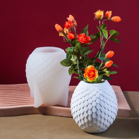 Snake Scale Texture Silicone Mold DIY Vase Pot 3D Pineapple Pattern Plaster Cement Casting Home Decor Handcrafted