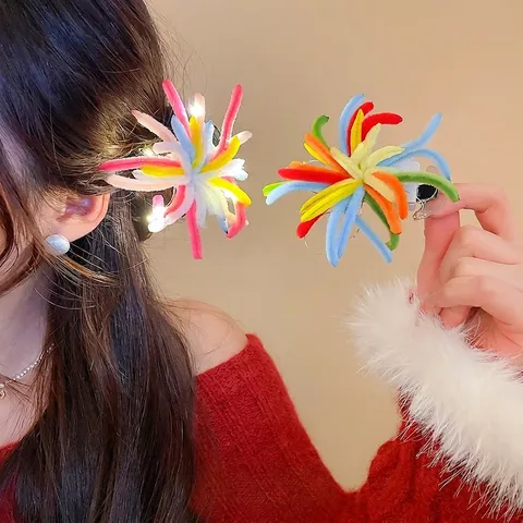 LED Glühende Feuerwerk Haarklammer Bunte Chenille Pfeifenreiniger Sternform Handgemachte Entenschnabelklammer Party Haarschmuck Für Damen