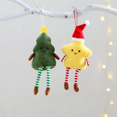 Albero Di Natale E Stella Ornamenti Appesi In Peluche Gambe Lunghe A Strisce Cartone Animato Decorazione