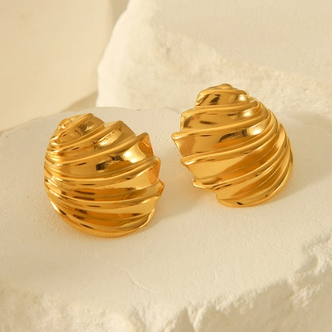 Pendientes De Aro En Espiral De Concha Acero Inoxidable Chapado En Oro Textura Irregular Lujo Ligero Para Mujeres