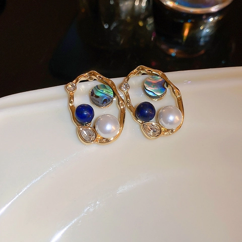 Elegant Blue Rhinestone Flower Stud Earrings With Silver Earring Post Vintage Palace Style Exquisite Jewelry For Women