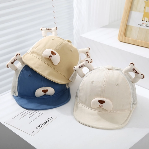 Cappello Da Baseball Neonato Cotone Poliestere Mesh Traspirante Cartone Animato Orso Orecchie Naso Ricamo Sole Estate
