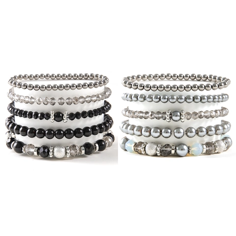 Multi Layer Beaded Bracelet Alloy Faux Artificial Pearl Crystal Glass Beads Elastic Trendy Jewelry Women Mother Gift