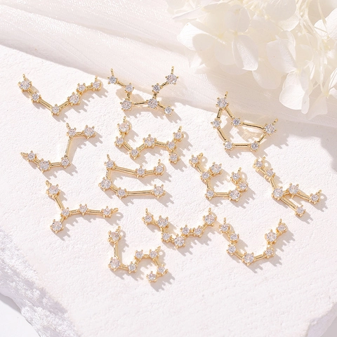 Zodiac Constellation Symbol Pendant 14K Gold Plated Copper Cubic Zirconia DIY Jewelry Making Accessory Fashion Style