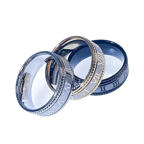Retro Stainless Steel Band Ring With Roman Numerals Embossed Beaded Edge Punk Fashion Finger Jewelry For Unisex