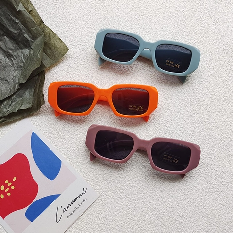 Retro Square Kids Sunglasses UV400 Protection Rectangular Resin Frame Vintage Wide Leg Eyewear For Boys Girls