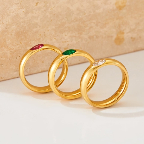 Vintage Edelstahl Ring Mit Ovalem Zirkon Eingelegtes Poliertes Band Mode Fingerschmuck Für Damen