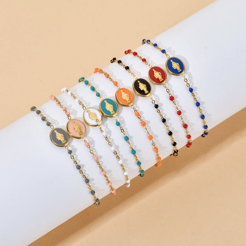 Stainless Steel Virgin Mary Religious Pendant Bracelet Colorful Beads Bohemian Adjustable Vintage Fashion Jewelry Women