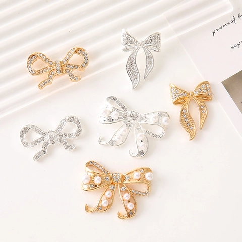 Alloy Rhinestone Faux Artificial Pearl Bow Knot DIY Jewelry Charms Pendants For Shoe Charms Phone Case Decoration Elegant Ribbon Style
