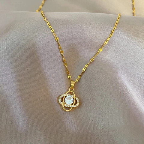 Elegant Hollow Flower Pendant Necklace Stainless Steel Chain With Copper Zirconia Inlaid Jewelry For Women Luxury Style