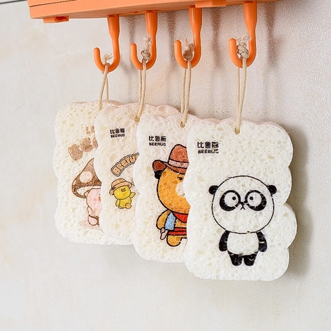 Gecomprimeerde Houtpulp Spons Cartoon Dierenpatroon Vaatwas Schuursponsje Keuken Reinigingsgereedschap Absorberende Schrobber