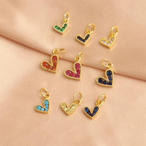Ciondoli A Cuore Rame Placcato Oro 18K Zirconia Cubica Colorata Micro Pave Accessori Per La Creazione Di Gioielli Fai Da Te