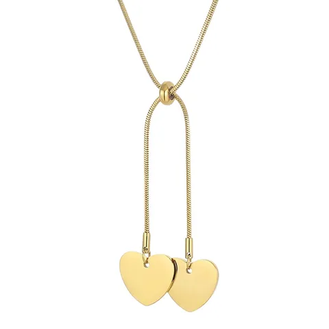 Collar Con Colgante De Doble Corazón De Acero Inoxidable Cadena De Serpiente Ajustable Joyería Elegante