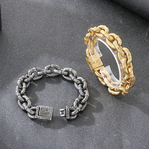 Bracciale Catena Uomo Acciaio Inossidabile 316L Robusto Trama Martellata Retro Punk Rock Hip Hop Gioielli