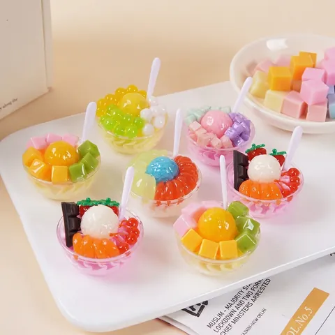 Miniature Simulation Dessert Bowl Ice Cream Fruit Jelly Model PVC Realistic Food Toy For Dollhouse DIY Decor Kitchen Play
