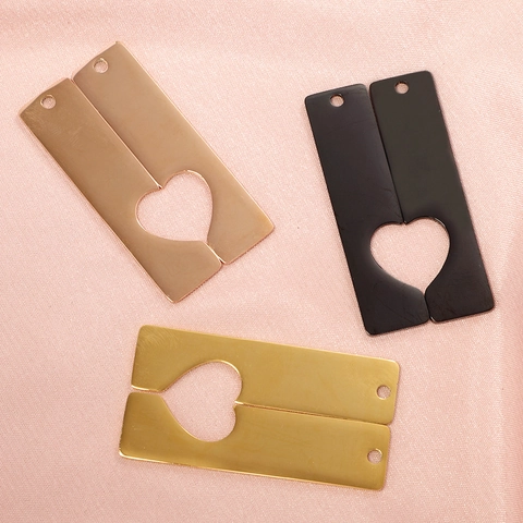 Rectangular Bar Pendants 304 Stainless Steel Hollow Heart Mirror Polished Couple Jewelry Accessories Charms