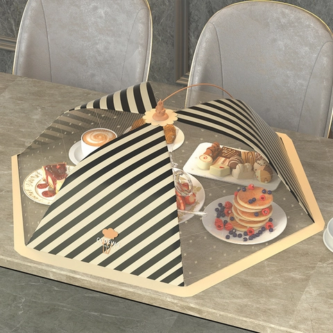 Cubierta Plegable Para Alimentos Sombrilla Malla Tienda Reutilizable Protección De Mesa Antipolvo Rayas Cocina