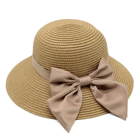 Elegant Wide Brim Straw Sun Hat With Satin Ribbon Bow For Women Summer Beach Breathable Sunshade Holiday Travel