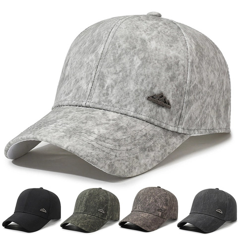 Unisex Honkbalpet Verstelbare Vintage Acid Wash Polyester Zonbescherming Outdoor Casual Sporthoed Met Metalen Badge
