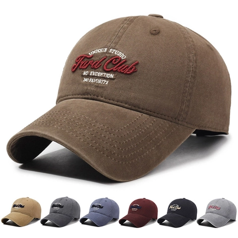 Vintage Washed Cotton Baseball Cap Embroidered Letter Adjustable Sun Hat Men Women Casual Retro Outdoor