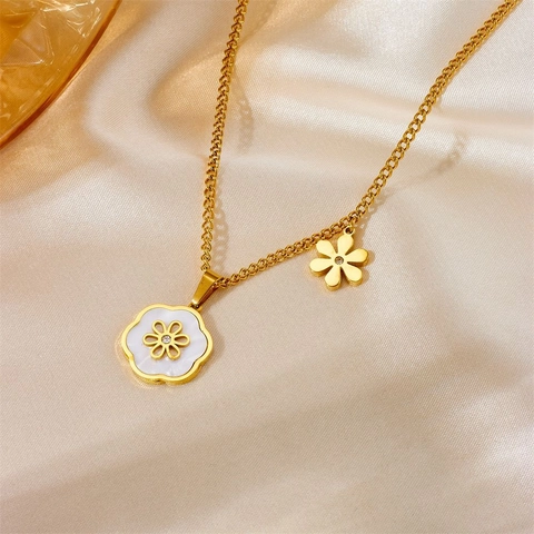 Daisy Flower Jewelry 18K Gold Plated Stainless Steel Shell Rhinestone Necklace Bracelet Earrings For Women Elegant Luxury