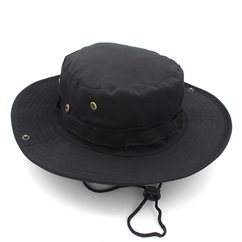 Outdoor Tactical Boonie Hat Sun Protection Wide Brim Camouflage Bucket Hat With Chin Strap For Hiking Fishing Camping Travel