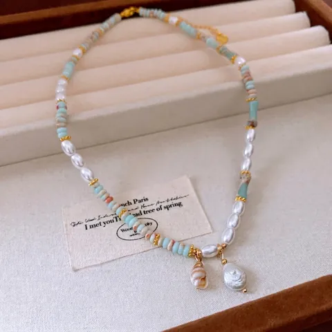 Collar Y Pulsera De Cobre Con Perla De Agua Dulce Piedra Shoushan Colgante Caracol Estilo Bohemio Playa Para Mujeres
