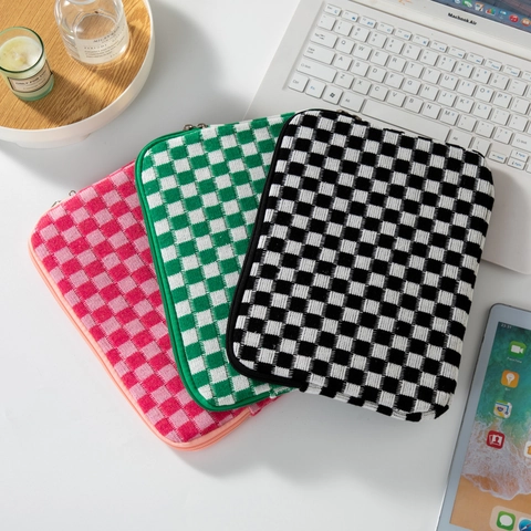 Custodia Per Laptop In Maglia Motivo A Scacchi Borsa Per Tablet Con Cerniera Cover Protettiva Antiurto Morbida