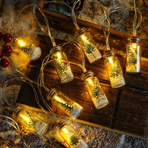 Christmas LED Fairy Lights Glass Wishing Jars Miniature Tree Snow Landscape Warm White Hanging Decorative Lamps Festive Ornament