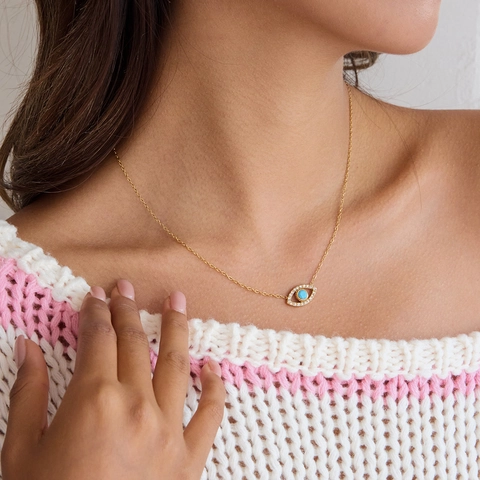 Evil Eye Anhänger Halskette Edelstahl Zierlicher Zirkonia Türkis Schmuck Mode Für Damen