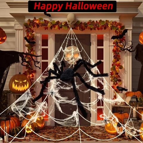 Ragnatela Estensibile Decorazione Halloween Con Ragni In Plastica Oggetto Di Scena Casa Stregata Decorazioni Esterno