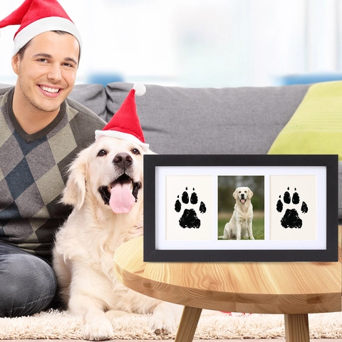 Cadre Photo Commémoratif Pour Animaux Avec Tampon Encreur Sans Encre Et Cartes Fenêtres Multiples Texture Bois Souvenir