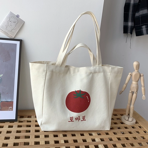 Canvas Tote Bag Large Capacity Shoulder Handbag Letter Print Minimalist Artistic Style Women Daily Shopping