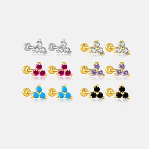 S925 Sterling Zilver Strass Tragus Oorknopjes Voor Vrouwen Mini 3 Steen Cluster Driehoek Kleine Piercing Sieraden