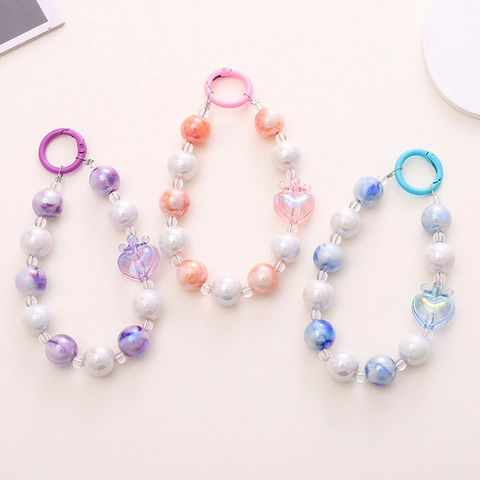 Colgante De Teléfono De Cuentas Corazón Acrílico Cuentas Correa De Mano Decoración De Bolso Regalo Mujer Estilo Dulce