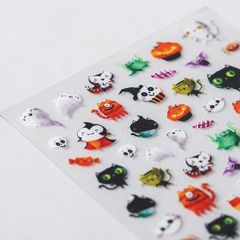 Autocollants Pour Ongles Halloween Stéréoscopiques Auto Adhésifs Citrouille Fantôme Chat Bonbons Décalcomanies Manucure Décoration DIY
