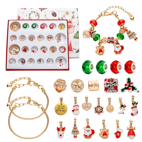 Christmas Advent Calendar DIY Jewelry Bracelet Necklace Blind Box Countdown Gift Alloy Enamel Charms For Girls Kids
