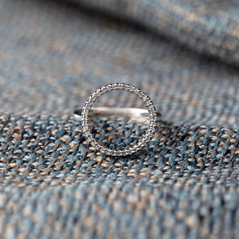 925 Sterling Silber Runder Kreis Ring Pavé Zirkonia Geometrischer Minimalistischer Schmuck Für Damen