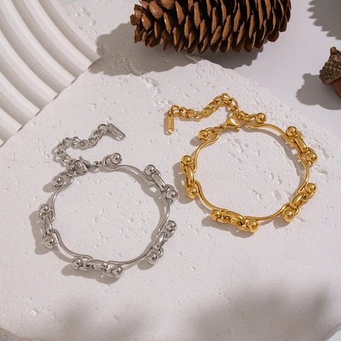 Stainless Steel Bead Chain Bracelet Vacuum Plated 18K Gold Waterproof Hypoallergenic Minimalist Geometric Jewelry Women