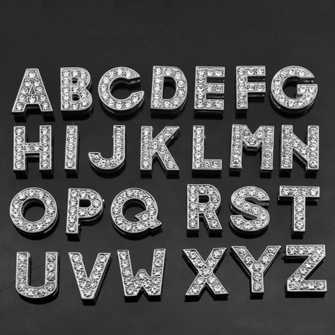 Sparkling Alphabet Letter Charm Beads Silver Color Alloy Rhinestone Inlaid DIY Jewelry Making Initial Pendant