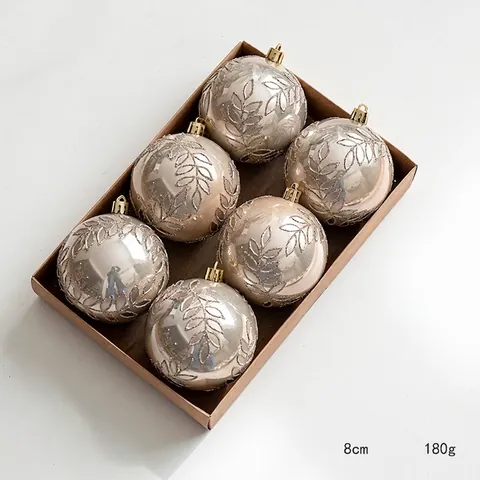Elegant Christmas Ball Ornaments Painted Leaf Pattern Glitter Plastic Hanging Baubles Holiday Tree Home Party Decor