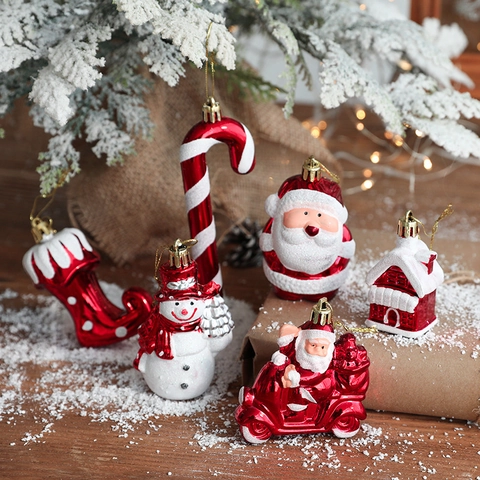 Christmas Tree Hanging Ornaments Plastic Electroplated Painted Colorful Santa Snowman Candy Cane For Holiday Decor