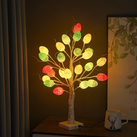 Lámpara De Mesa De Árbol De Abedul Huevo De Pascua LED Luz Decorativa Brillo Cálido USB Para Hogar Oficina