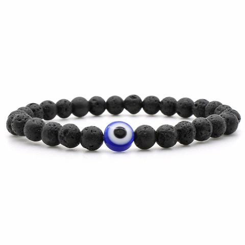 Turkish Evil Eye Beaded Bracelet Lava Stone White Turquoise Glass Bead Elastic Jewelry For Men Women