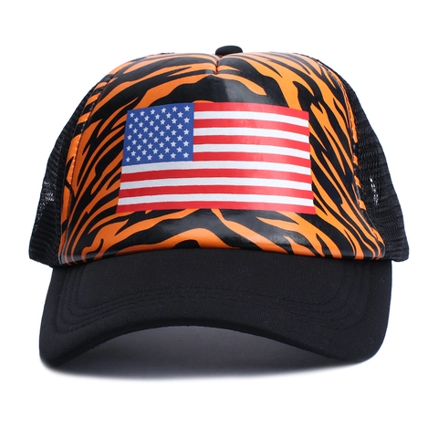American Flag Tiger Stripe Trucker Hat Mesh Back Adjustable Sun Protection Baseball Cap For Men Women Independence Day