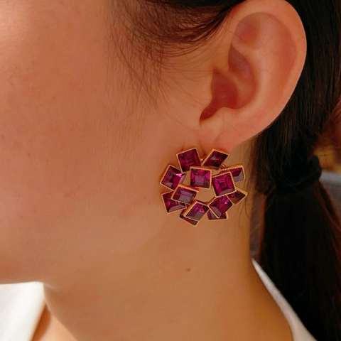 Vintage Geometric Square Rhinestone Stud Earrings With 925 Sterling Silver Post Sunburst Flower Earrings For Women Fashion Jewelry