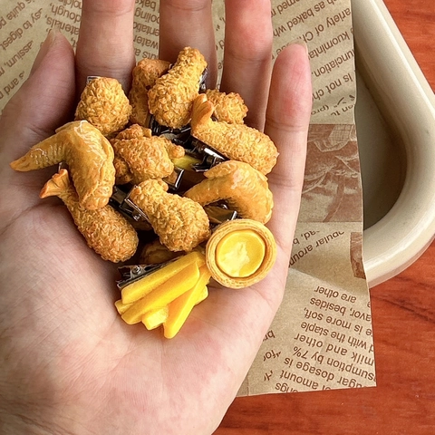 Pinzas Para El Cabello De Simulación De Comida Realistas Pollo Frito Patatas Fritas Resina Plástico Clips De Pato Accesorios