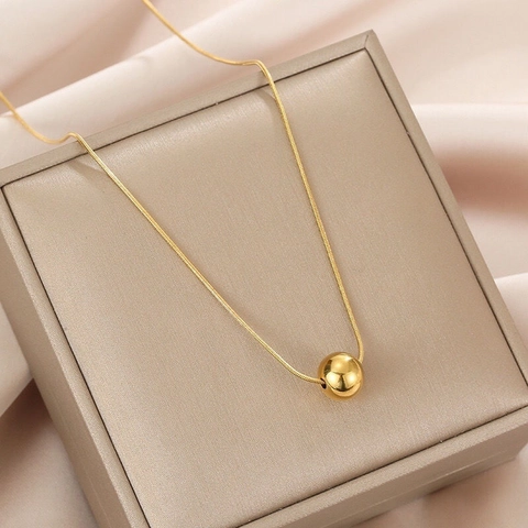 Collar Con Colgante De Perla Redonda De Acero Inoxidable Minimalista Para Mujer Elegante Cadena De Serpiente Pulida
